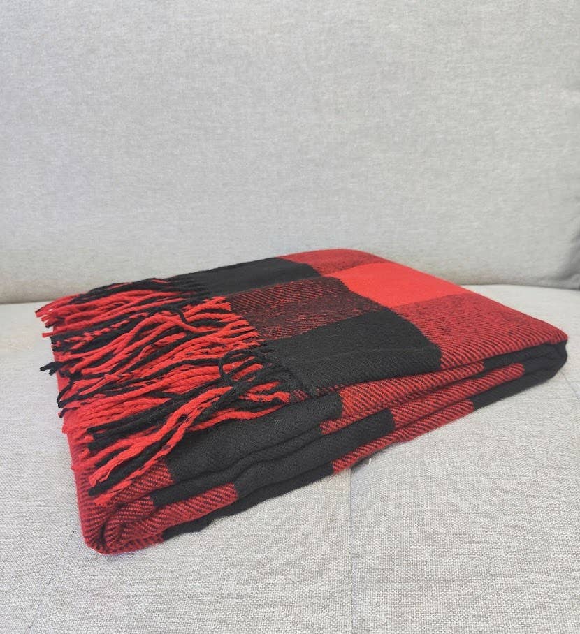 Fennco Styles Buffalo Plaid with Tassel Trim Throw Blanket