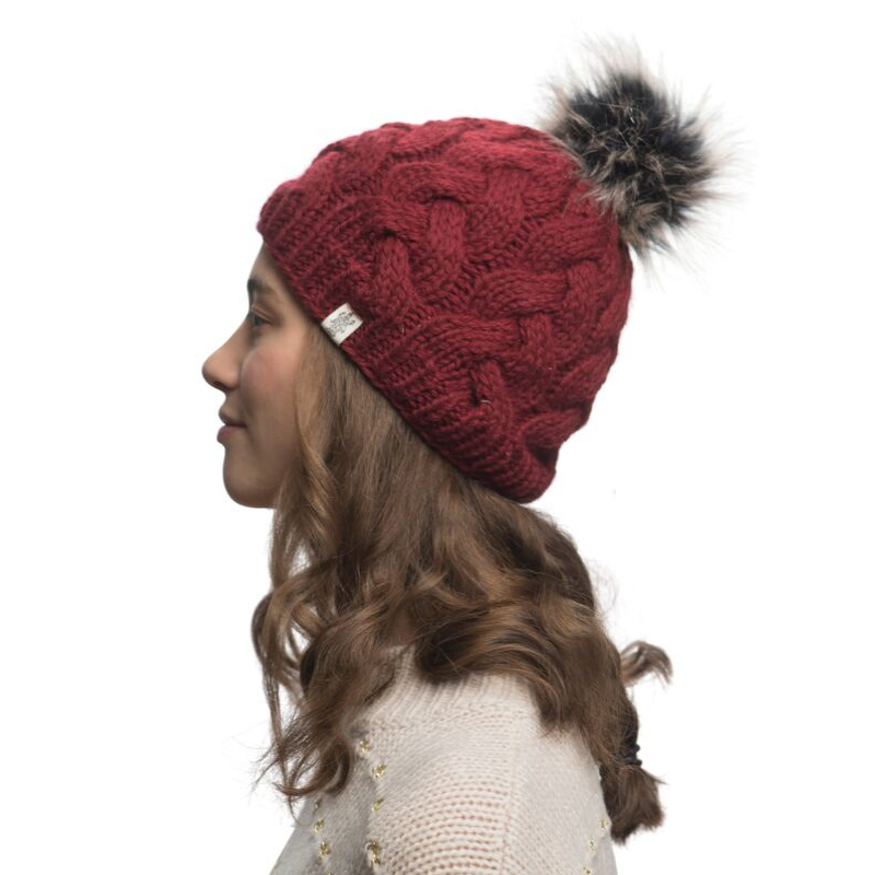 Nirvanna Designs Boheme Cable Hand-Knit Wool Beanie with Faux Fur Pom