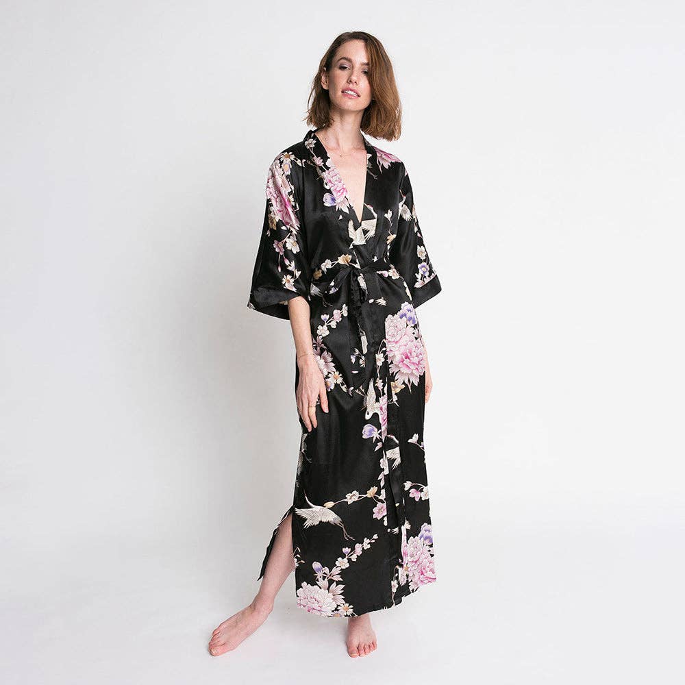 KIM+ONO Chrysanthemum & Crane Women's Long Kimono Robe