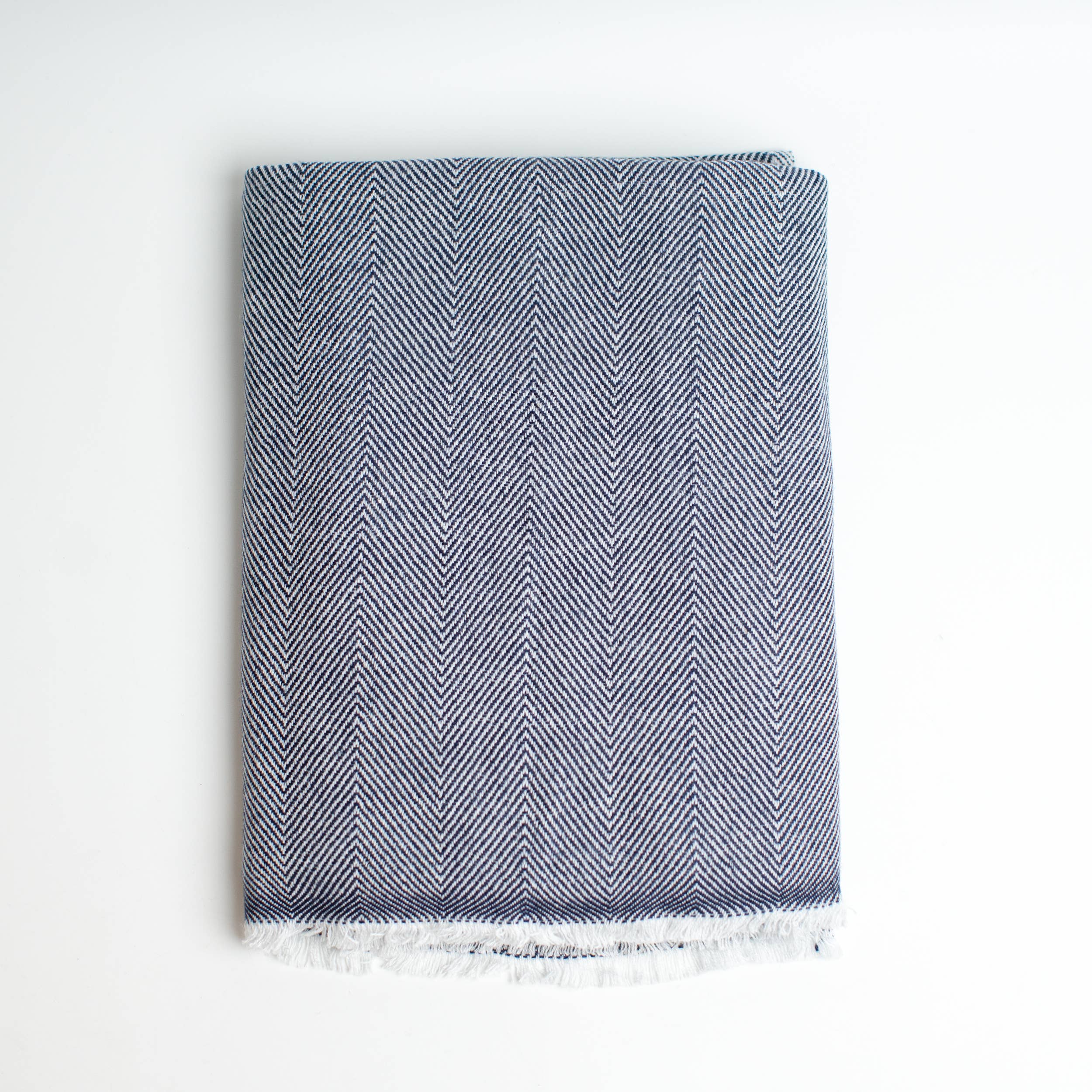 Art Himalayan Trading Reversible Cashmere Wool Throw Blanket / Herringbone Pattern / Navy Blue & White