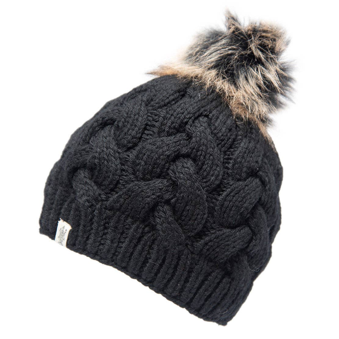 Nirvanna Designs Boheme Cable Hand-Knit Wool Beanie with Faux Fur Pom