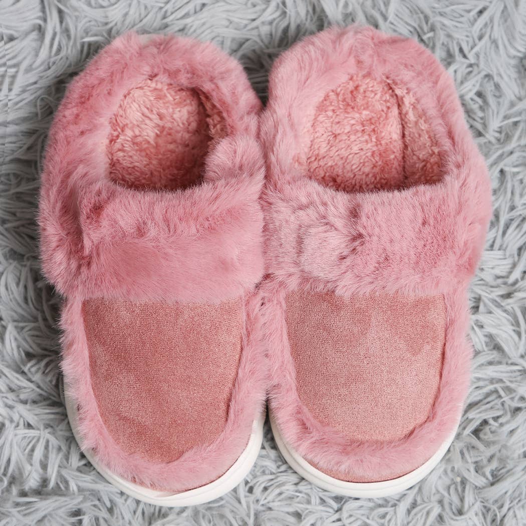 Fashion City Fuzzy Warm Faux Fur & Suede Clog Slippers