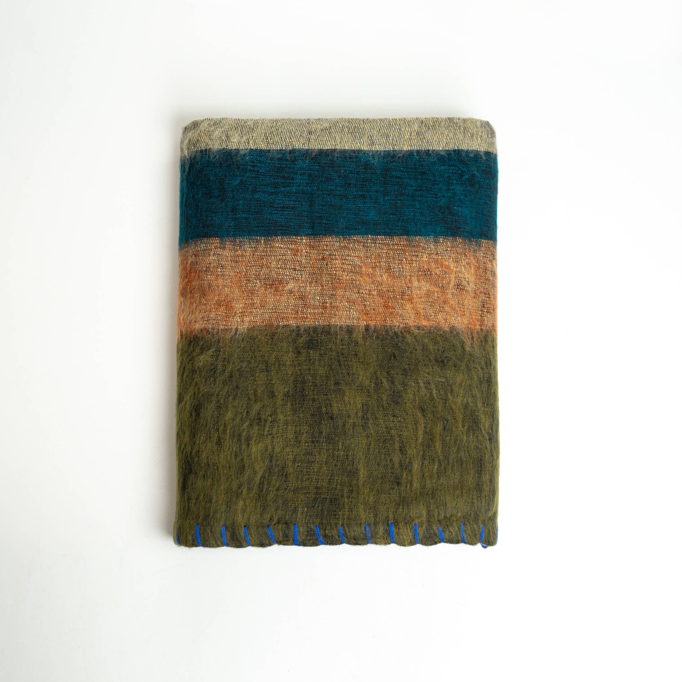 Art Himalayan Trading Handmade Super Soft Yak Wool Throw Blanket / Dark Green, Blue, Camel