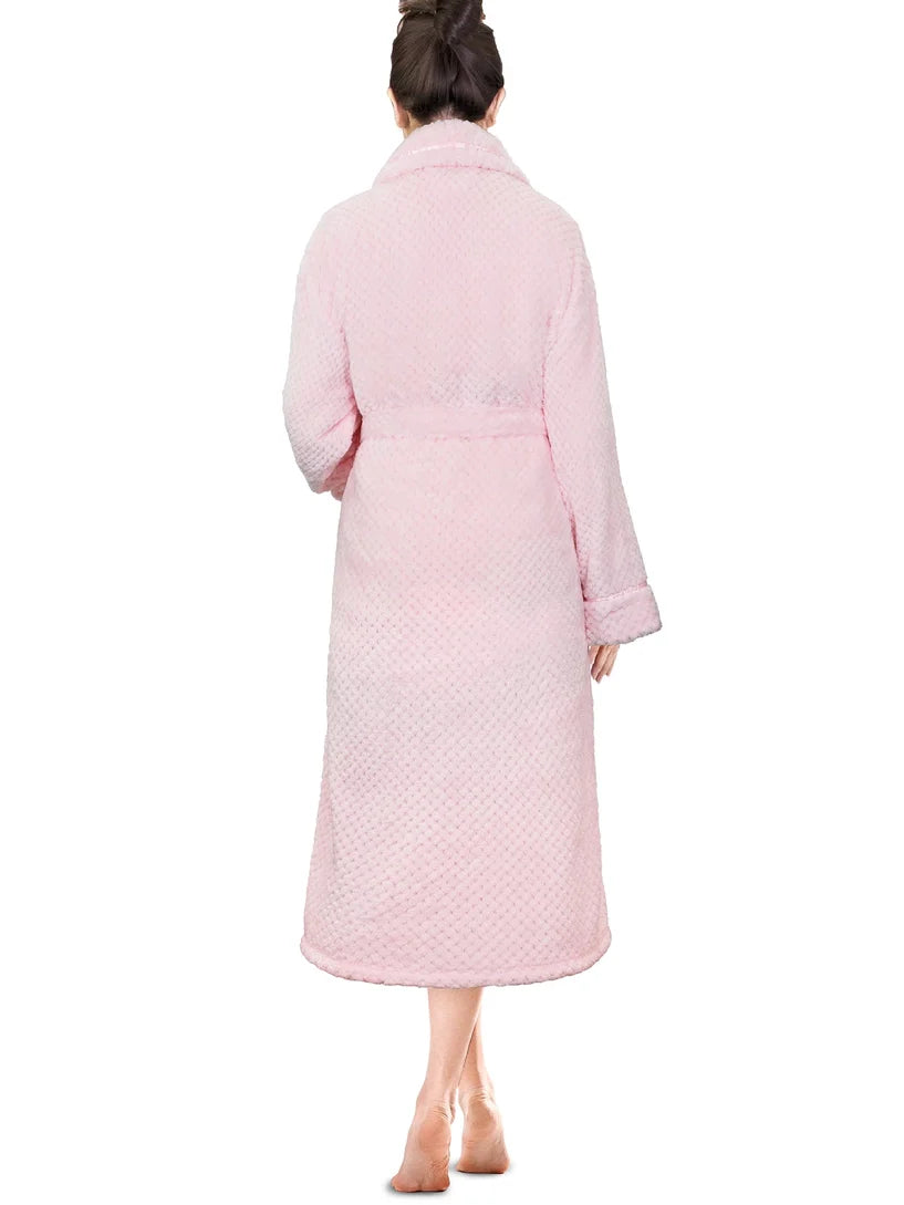 Pavilia Waffle Textured Satin Trim Fleece Women's Robe
