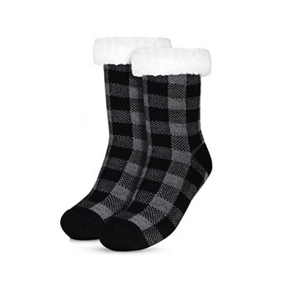 ACCITY Holidays Plaid Plush Sherpa Lined Slipper Socks