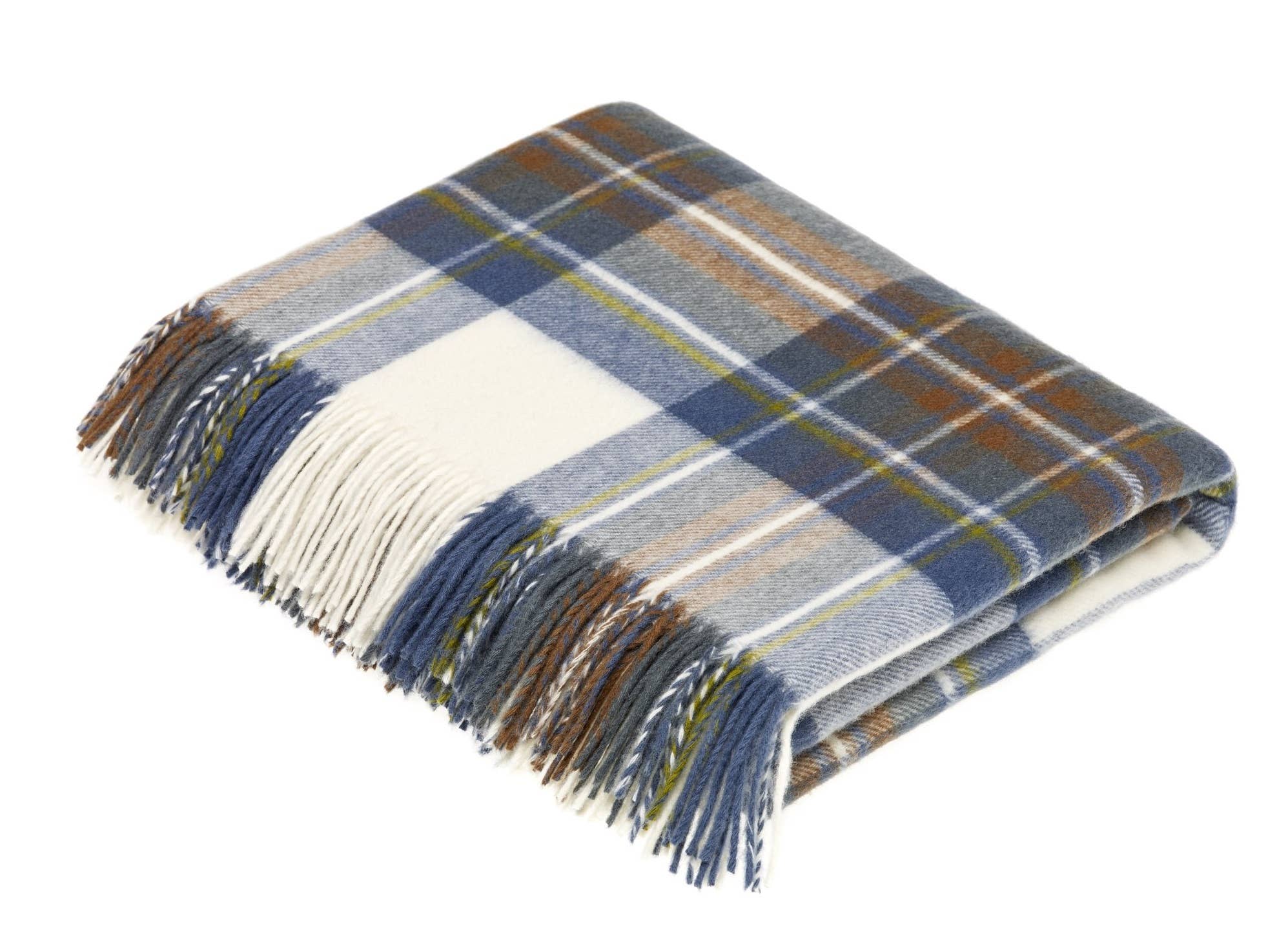 Bronte Moon Tartan Plaid Merino Wool Throw Blanket Collection / Stewart Plaids