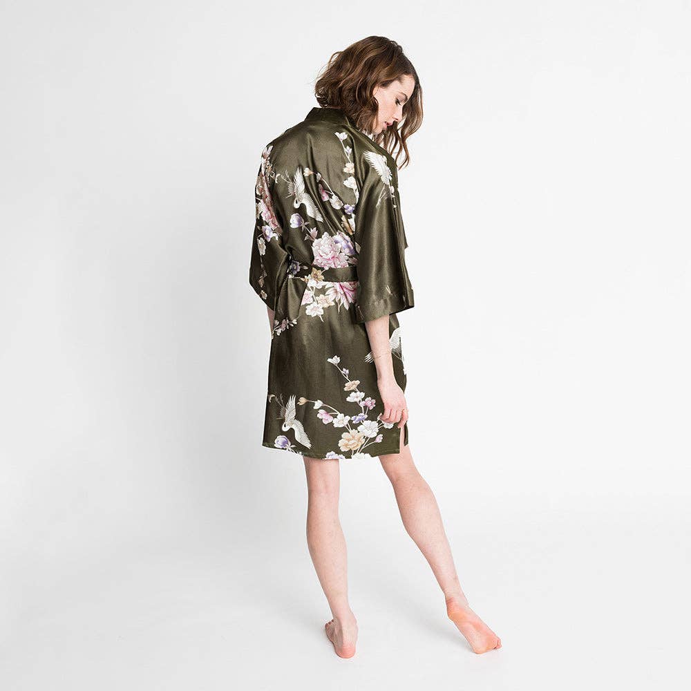 KIM+ONO Chrysanthemum & Crane Women's Short Kimono Robe