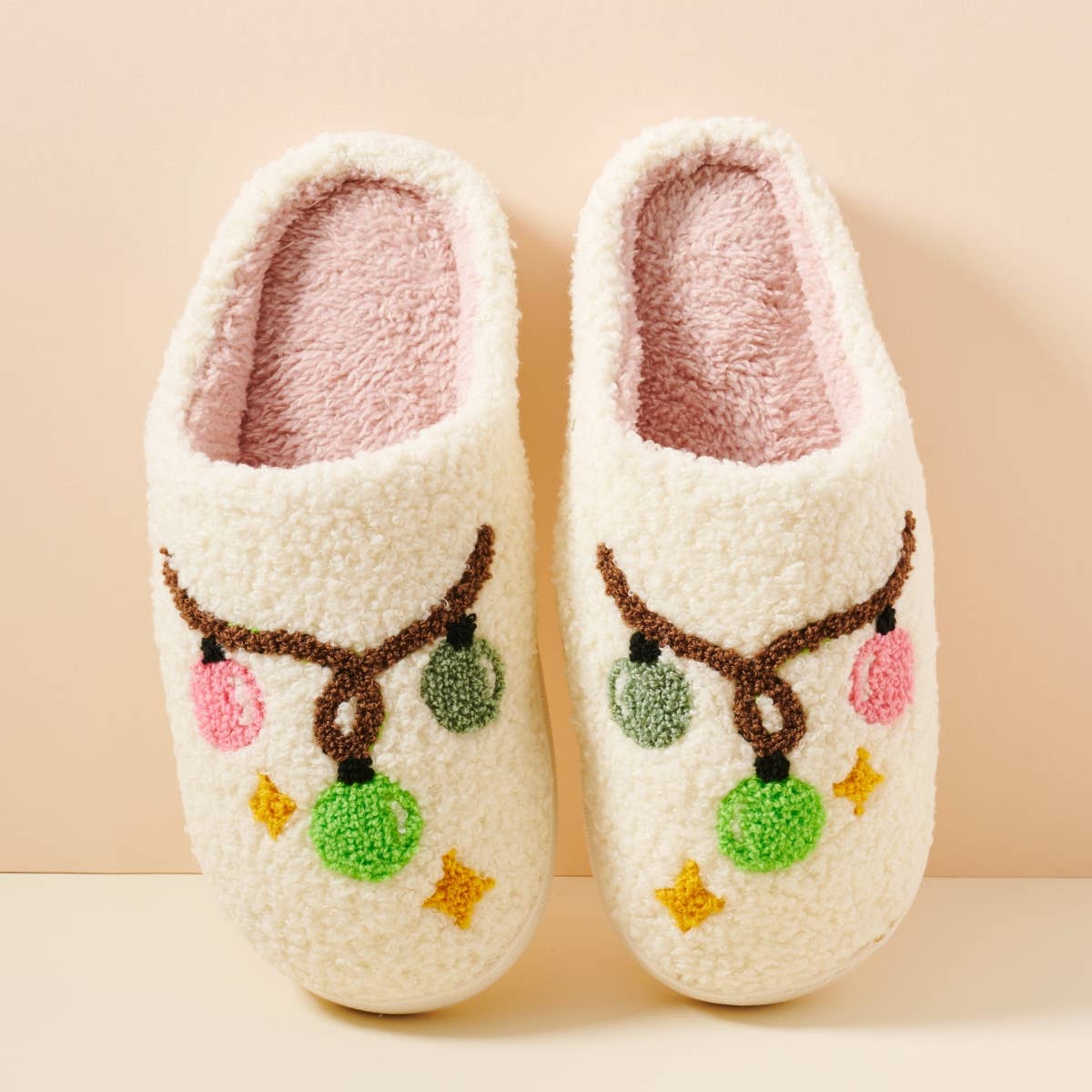 Frem Christmas Lights & Stars Ultra-Soft Holiday Mule Slippers