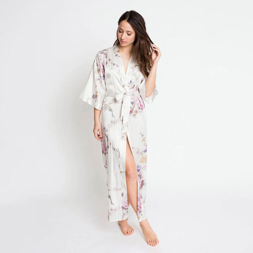 KIM+ONO Chrysanthemum & Crane Women's Long Kimono Robe