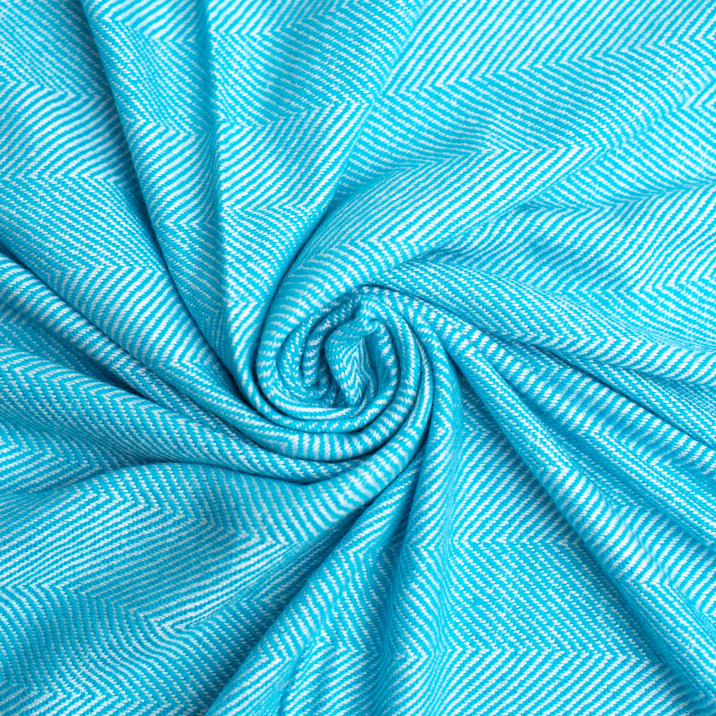 Art Himalayan Trading Reversible Cashmere Wool Throw Blanket / Herringbone Pattern / Sky Blue & White