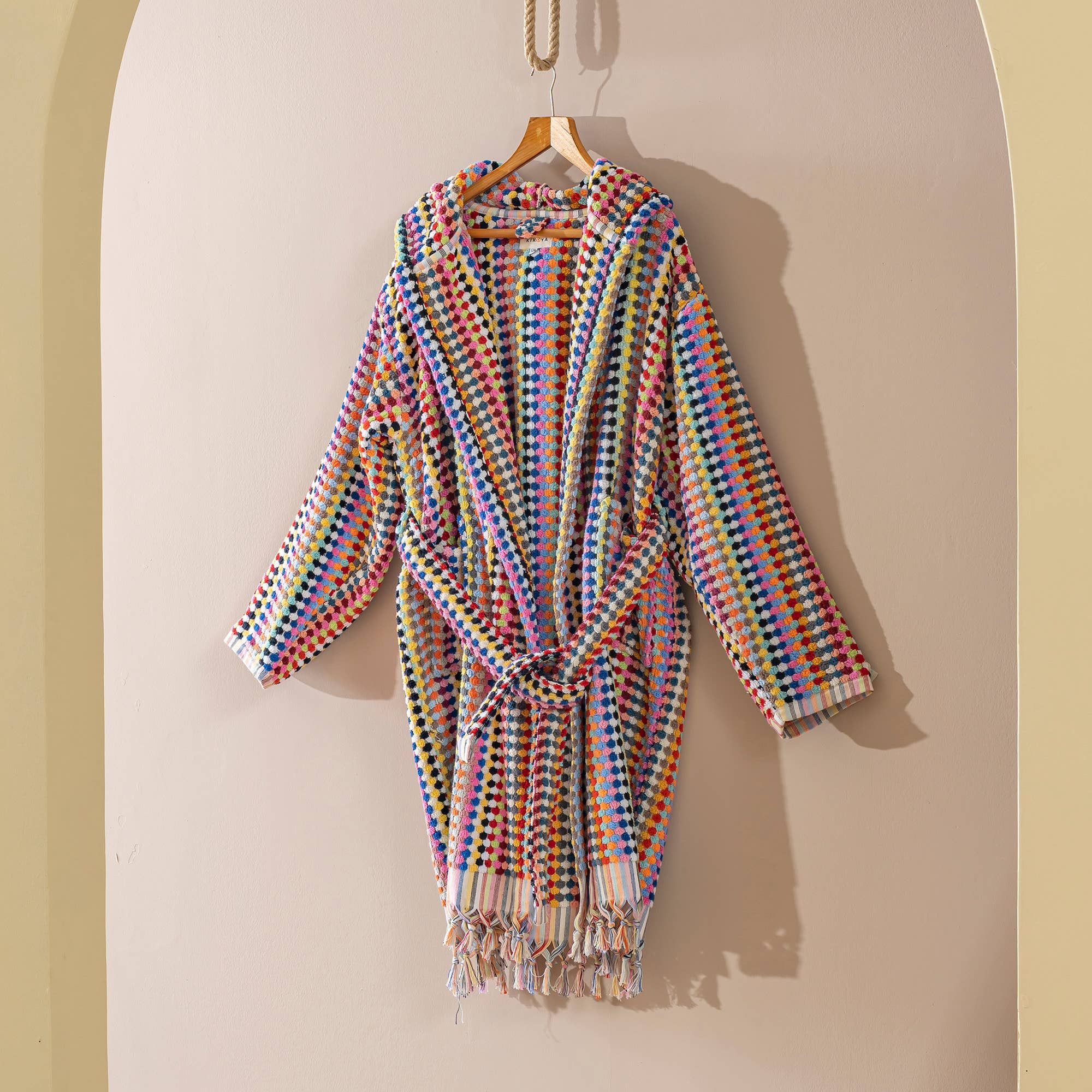 Kikoya Hand Loomed Women's Turkish Cotton Robe / Rainbow Tones