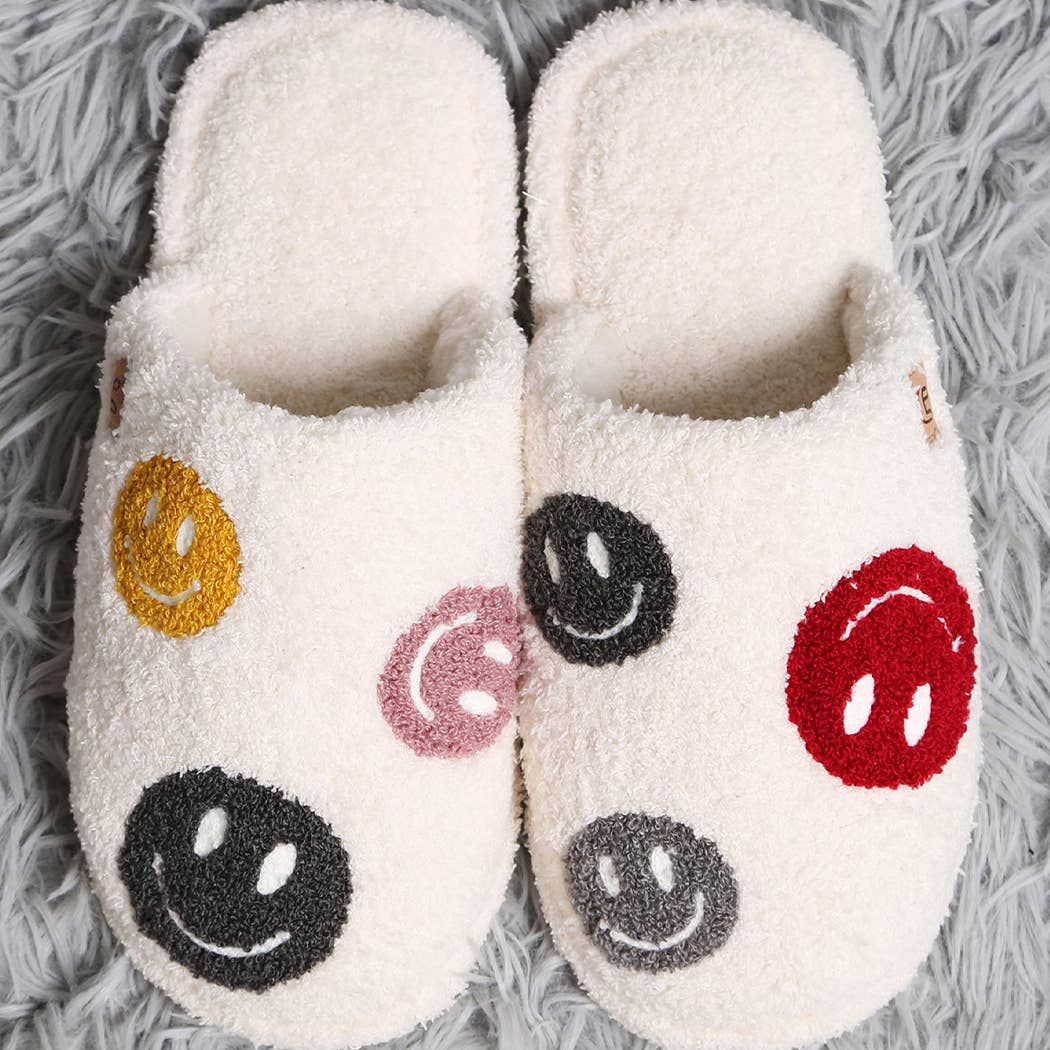 Fashion City Multi-Color Happy Face Soft Microfiber Mule Slippers
