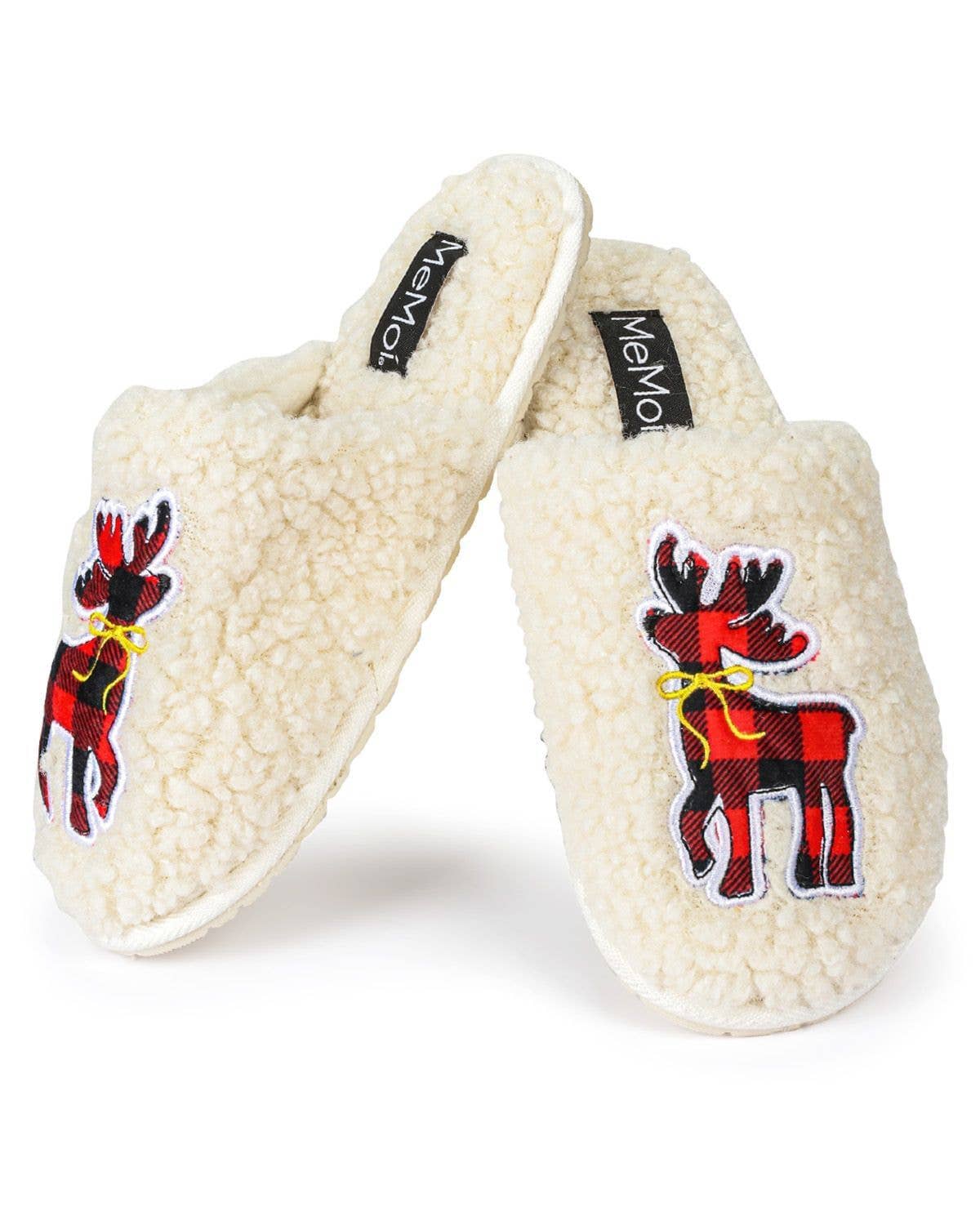 MeMoí Plaid Reindeer Memory Foam Mule Slippers