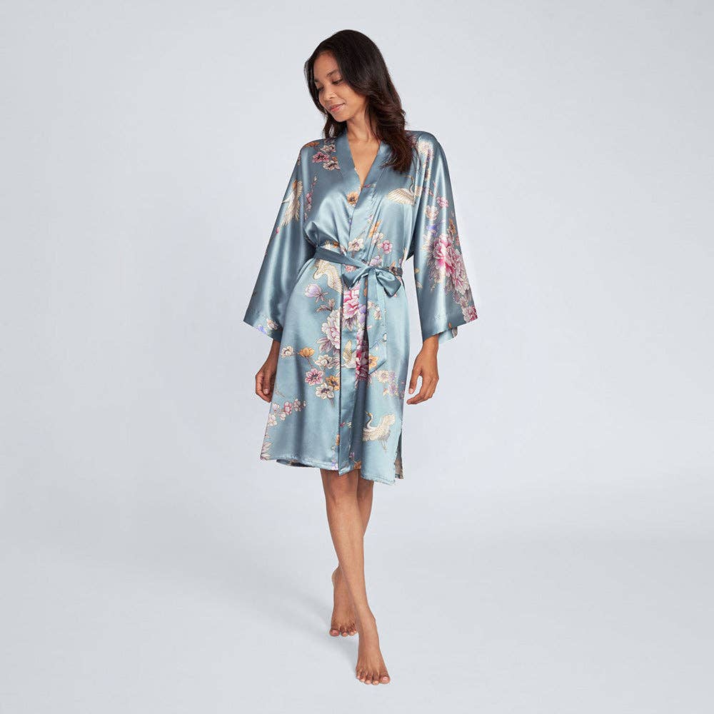 KIM+ONO Chrysanthemum & Crane Women's Short Kimono Robe