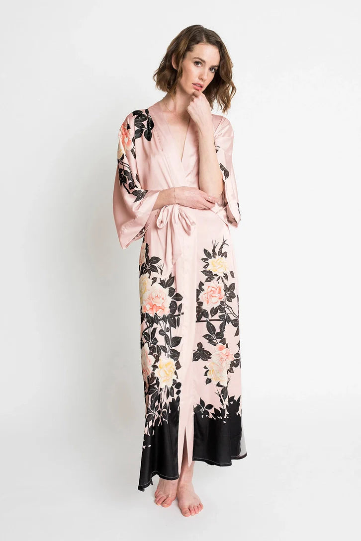 KIM+ONO Blush Rose Women's Long Kimono Robe