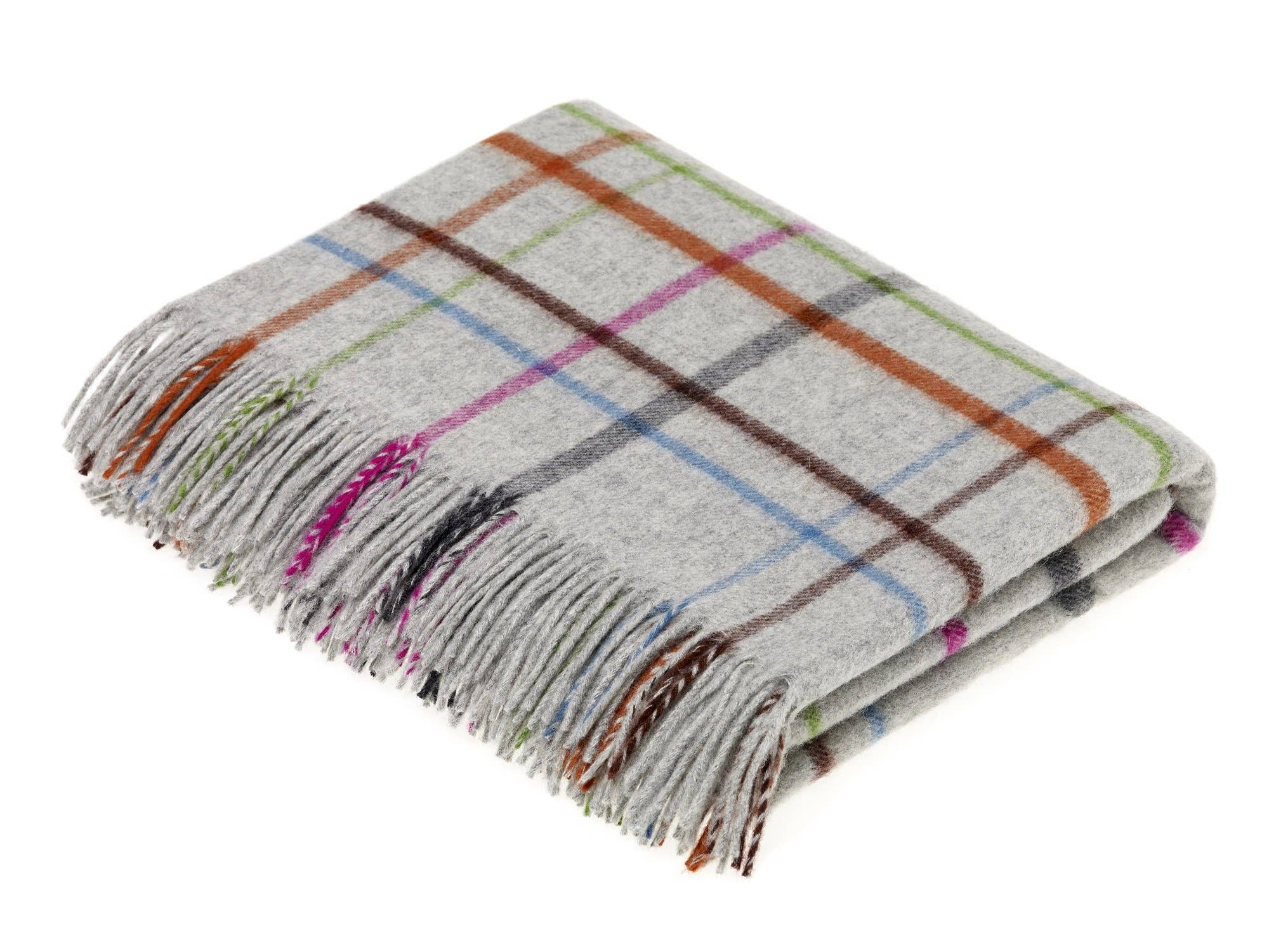 Bronte Moon Variegated Windowpane Merino Wool Throw Blanket Collection