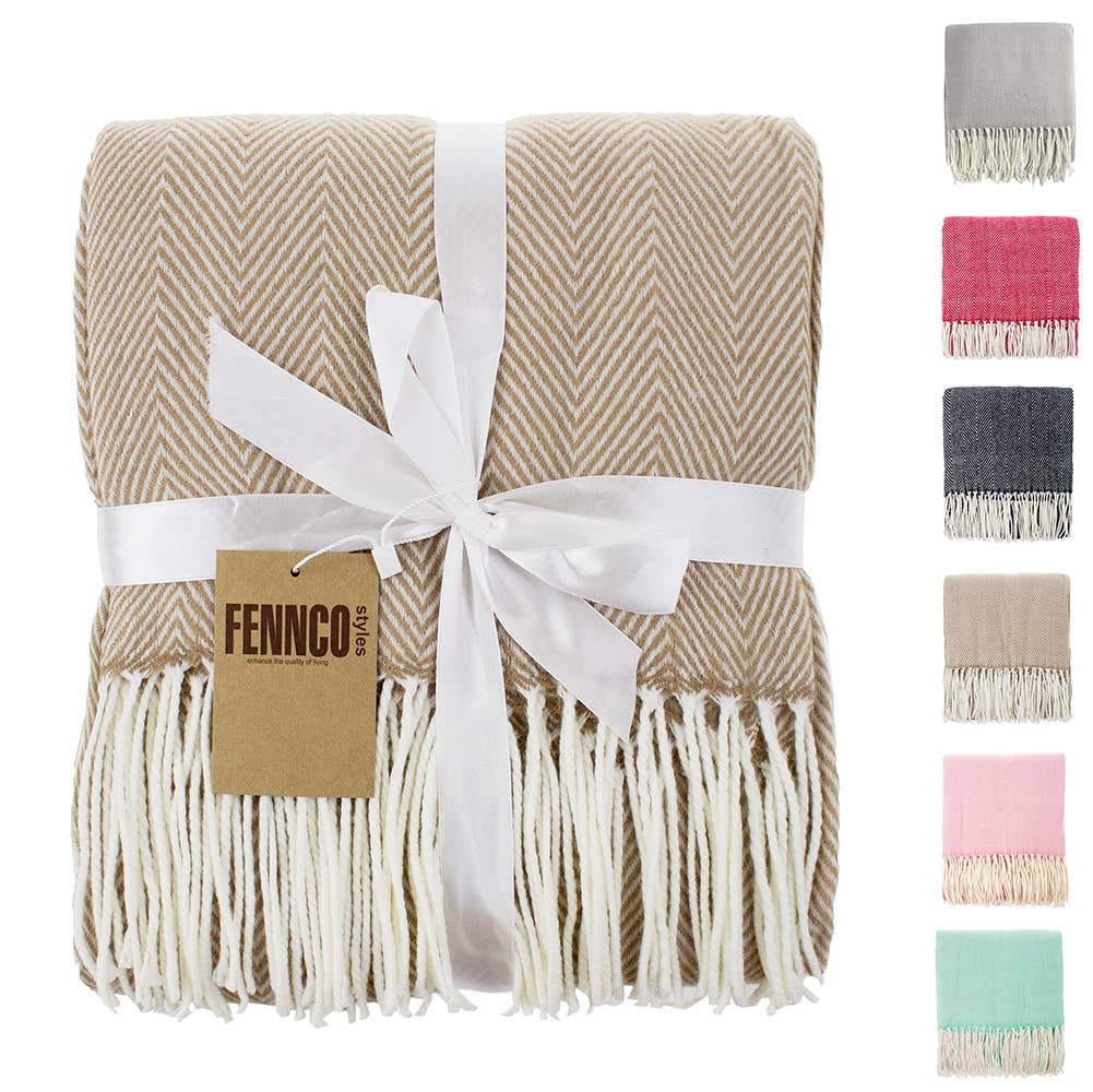 Fennco Styles Chevron Pattern with Tassel Trim Throw Blanket