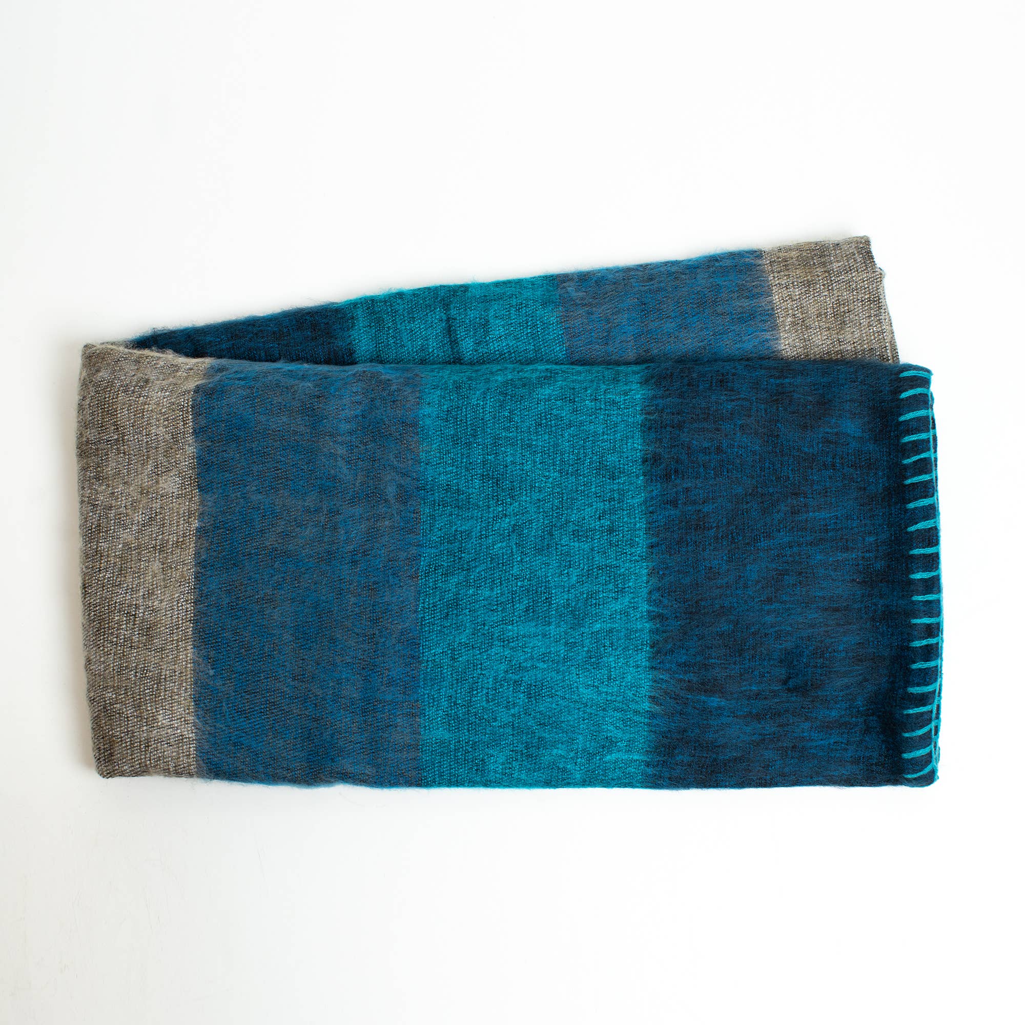 Art Himalayan Trading Handmade Super Soft Yak Wool Throw Blanket / Dark Blue, Aqua, Gray