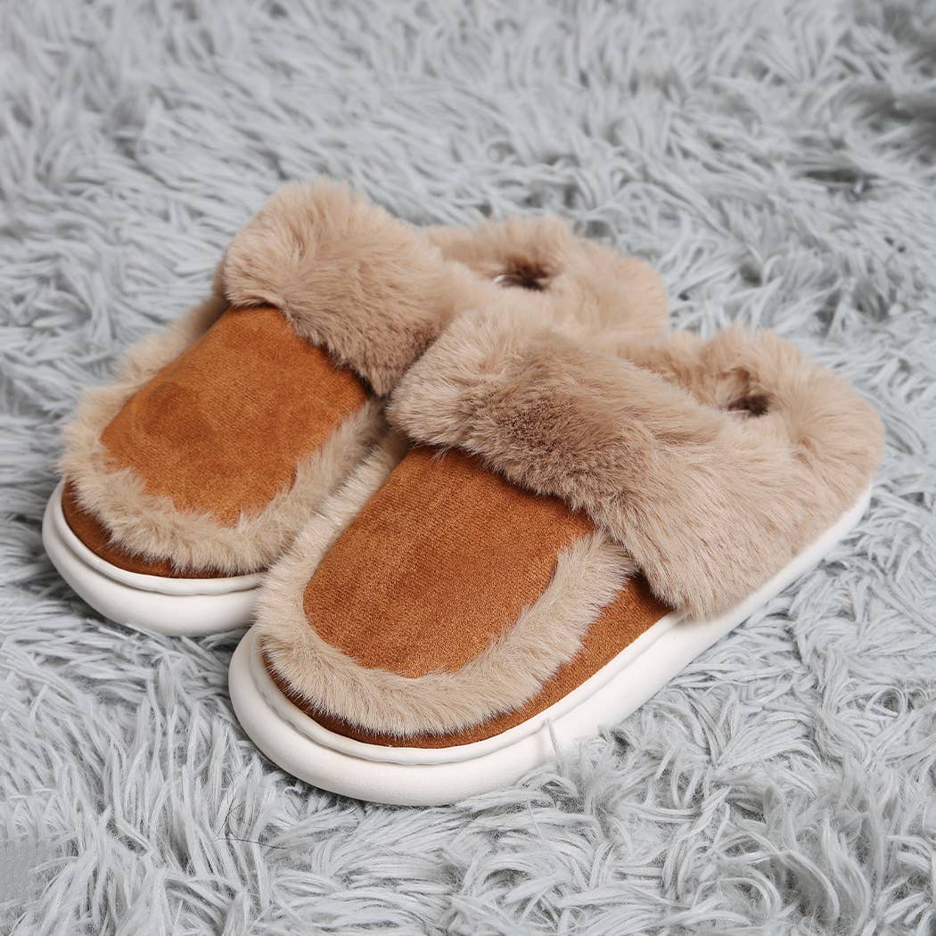 Fashion City Fuzzy Warm Faux Fur & Suede Clog Slippers