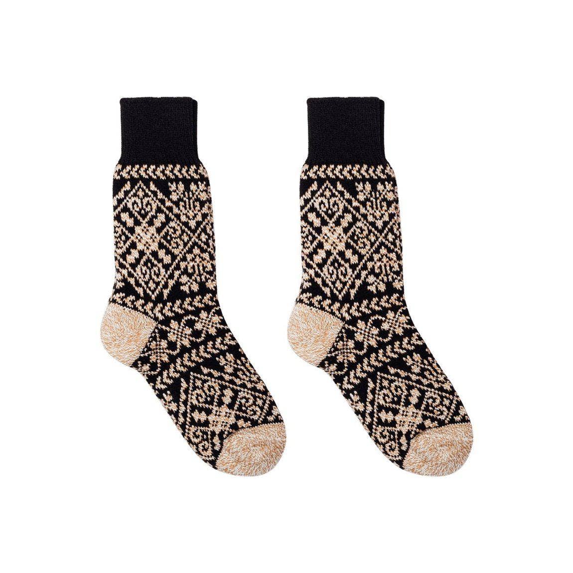 Nordic Wools Zelta Merino Wool Blend Unisex Socks / Black & Beige
