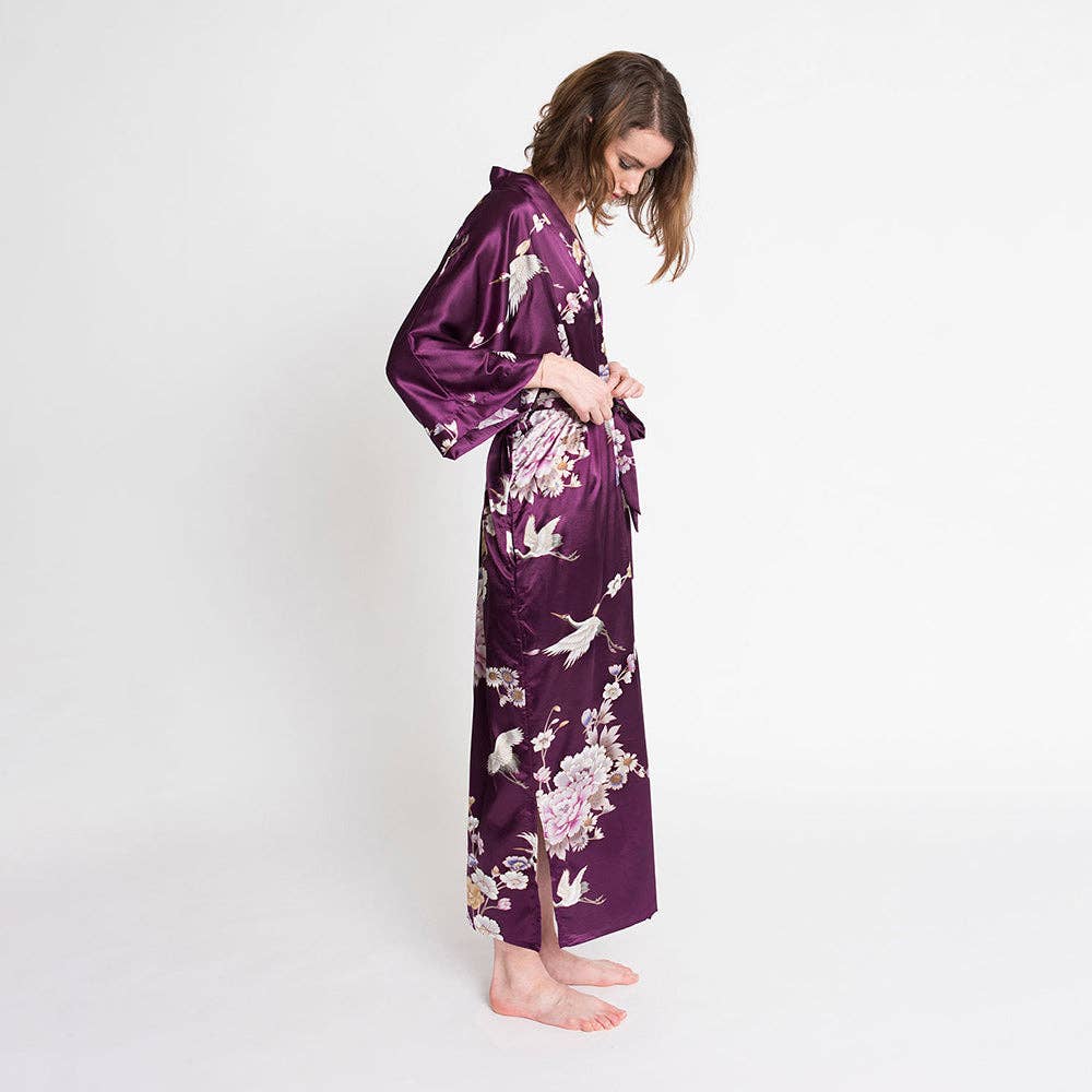 KIM+ONO Chrysanthemum & Crane Women's Long Kimono Robe
