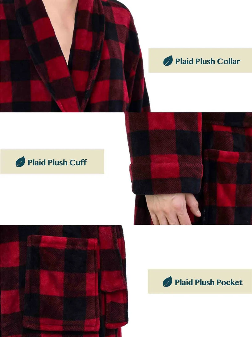 Pavilia Buffalo Plaid Fleece Men's Robe